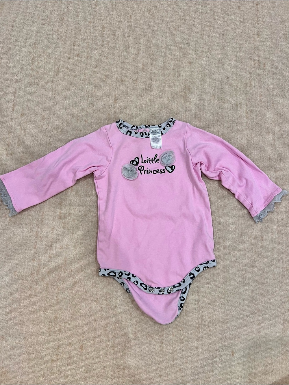 Baby Girl Pink Long Sleeve Bodysuit with Gray Leopard Print Trim Size 24 Months
